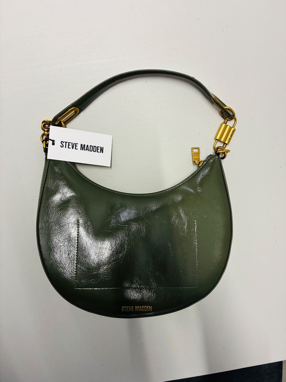 Steve Madden Olive Green Crescent Shoulder Bag with Gold Hardware